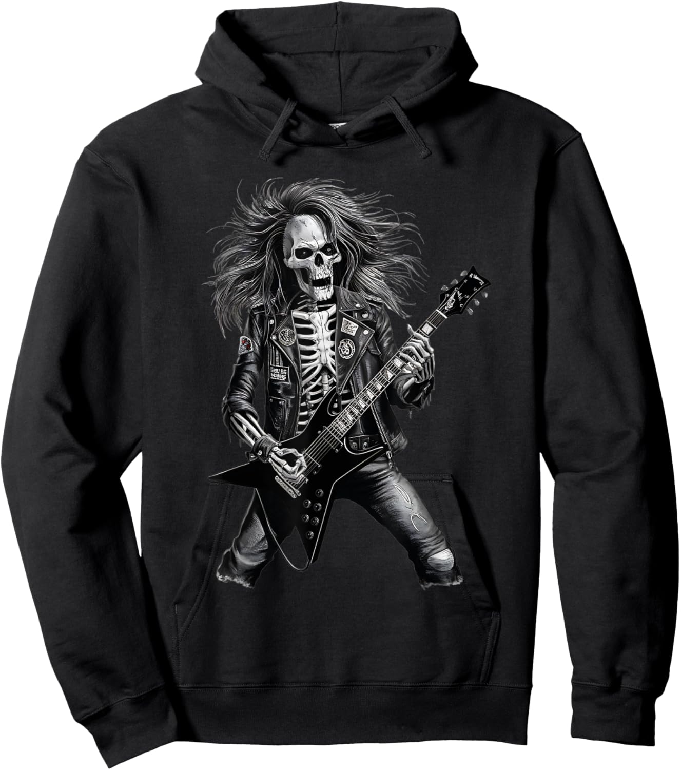 Skeleton Rocker With Guitar Men Skeleton Playing Guitar Hoodie - Hoodie | Black