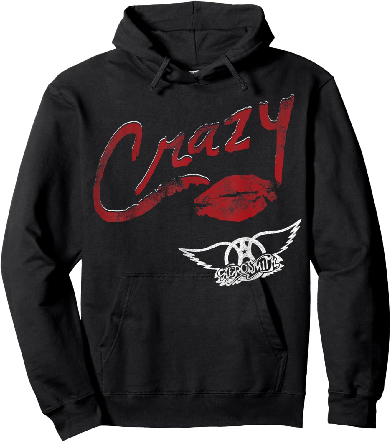 Aerosmith Official Black Crazy - Women's, Girls' -Adults, -Kids - Short Sleeve, , Regular Fit - Small, Medium - Cotton 100% - Band Hoodie - Hoodie | Black