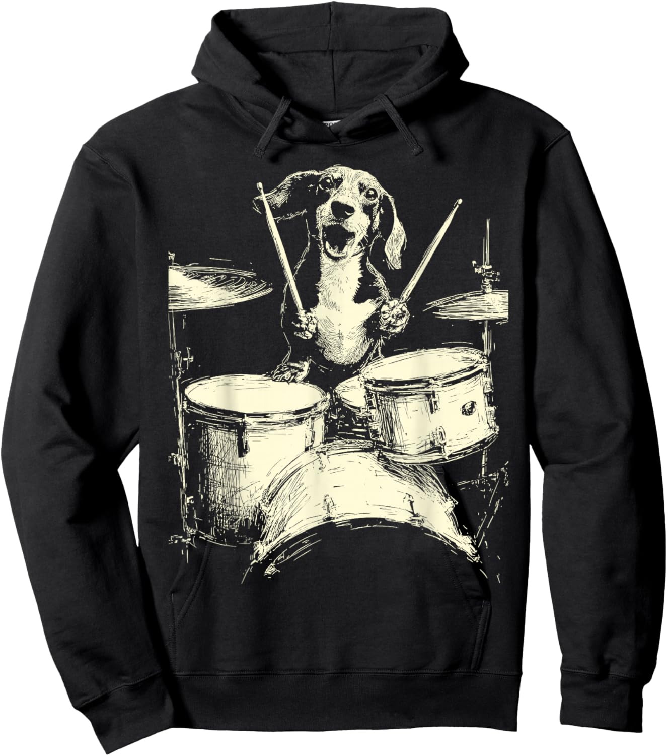 Cute Dachshund Playing Drums Funny Music Sausage Dog Drummer Hoodie - Hoodie | Black
