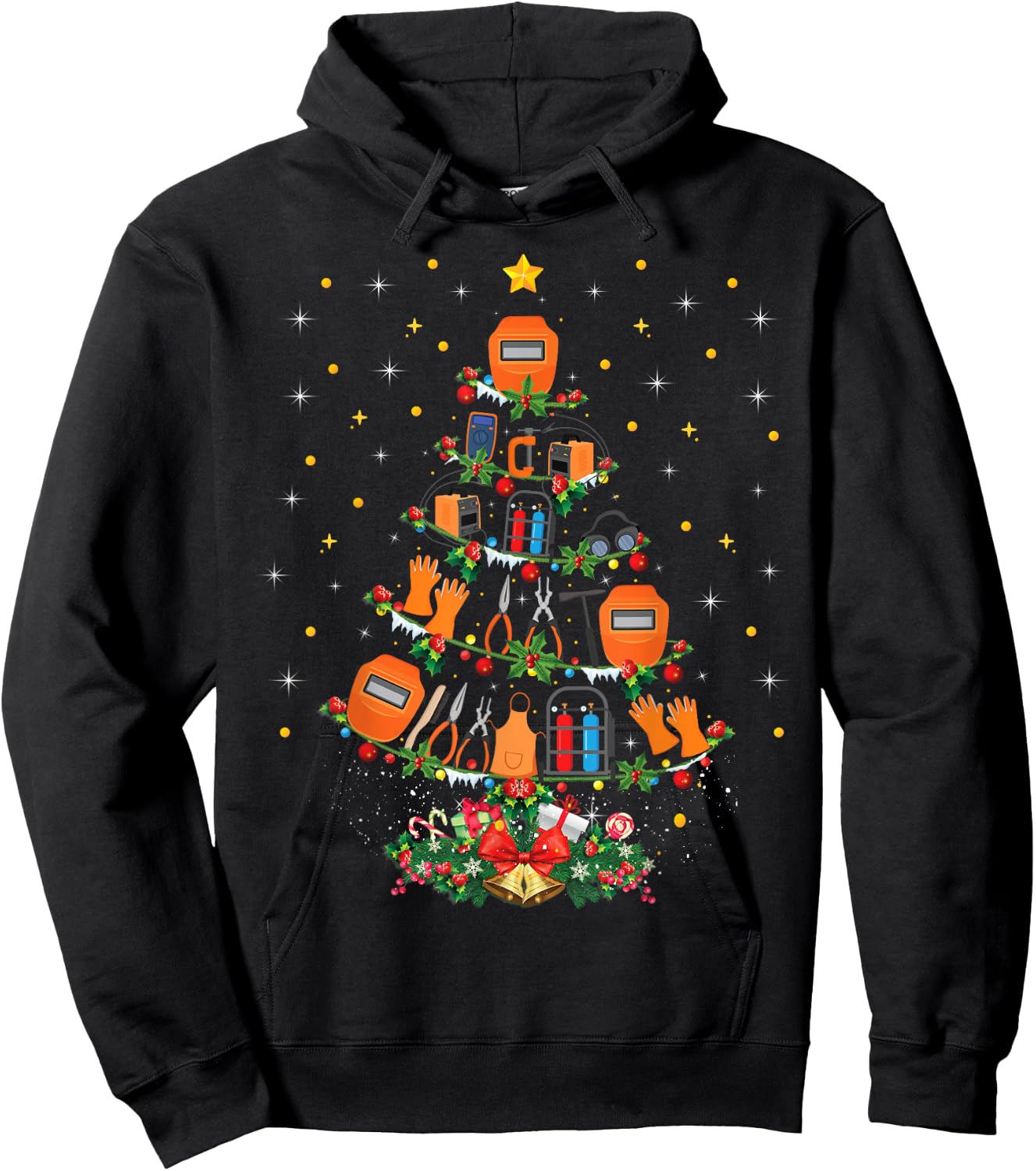 Funny Welder Tools Xmas Gift Ugly Welder Christmas Tree Hoodie - Hoodie | Black