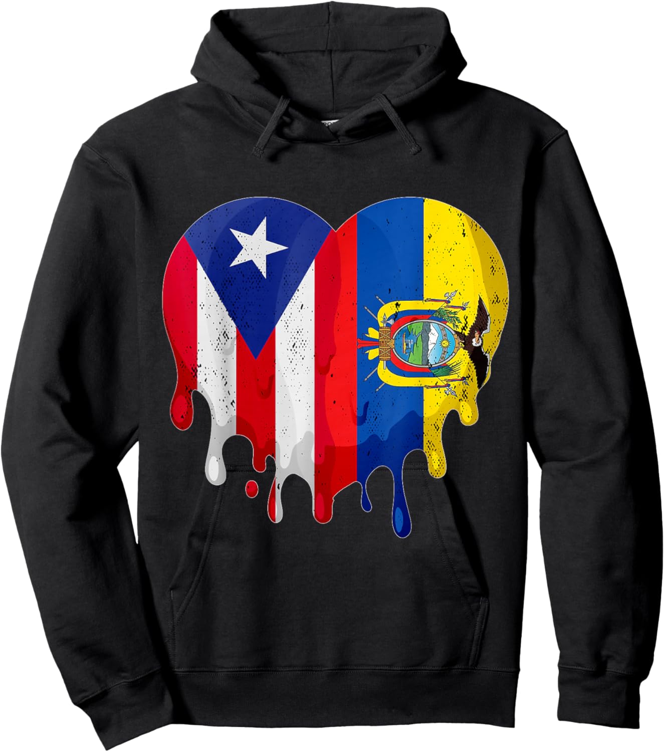 Puerto Rico Ecuador Flag Heart Citizen Grown Patriot Country Hoodie - Hoodie | Black