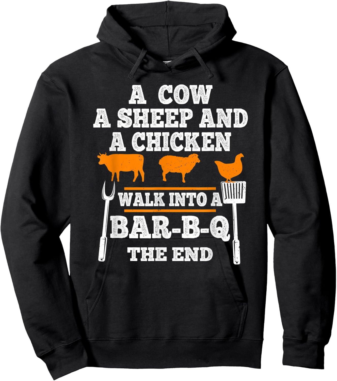 Vintage A Cow A Sheep And A Chicken Funny BBQ Joke Gag Quote Hoodie - Hoodie | Black