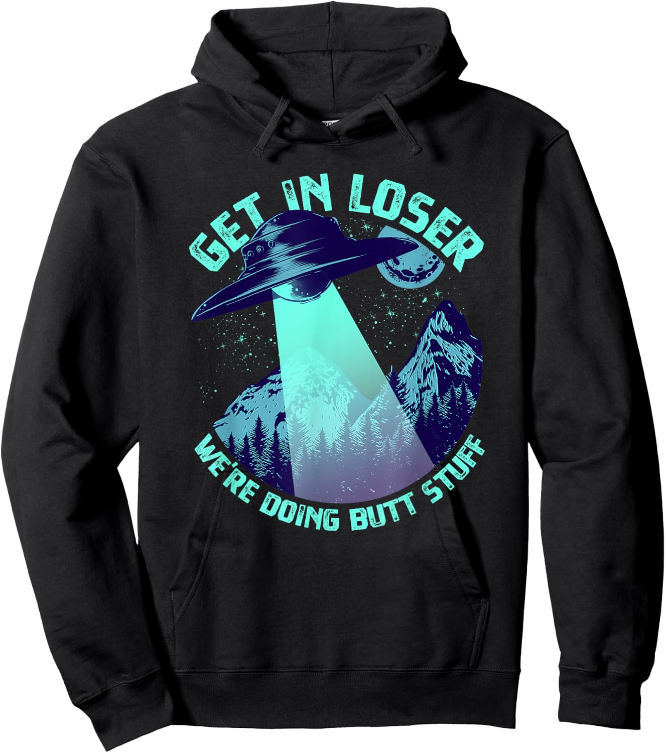 Vintage Get In Loser Alien Bigfoot Alien Abduction - -Adults - Black - Short Sleeve - Small - - Classic Fit - UFO, Alien, Bigfoot, Sci-Fi & Fantasy Enthusiasts Hoodie - Hoodie | Black
