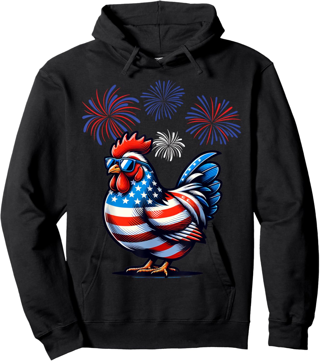 Red White Blue Chicken Farm Animal Patriotic 4th Of July Hoodie - Hoodie | Black