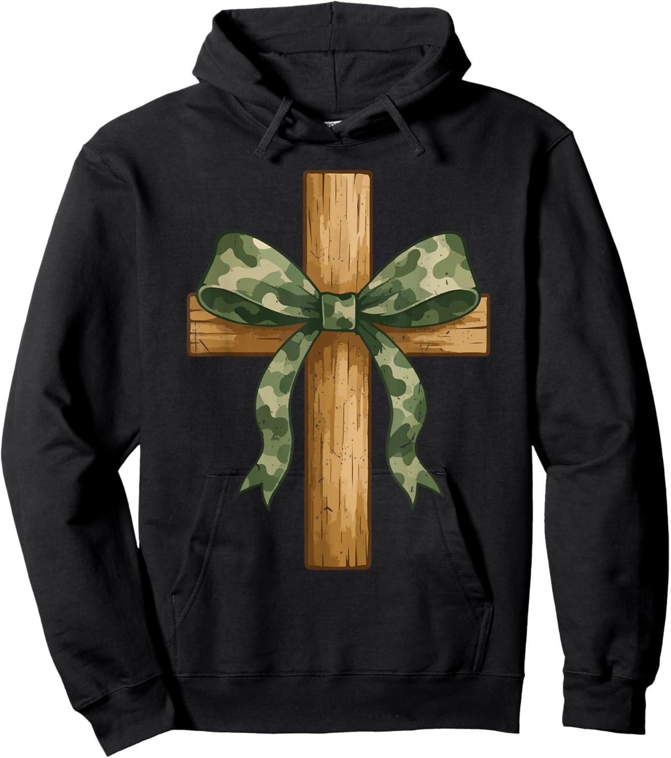 Teen Girl Coquette Bow Camo Deer Hunting Christian Cross Hoodie - Hoodie | Black