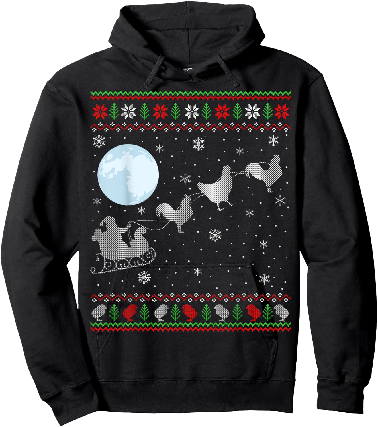Ugly Chicken Xmas Gift Santa Riding Raindeer Chicken Hoodie - Hoodie | Black