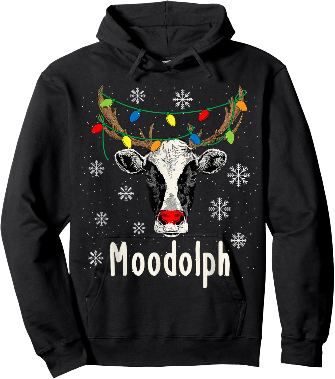 Funny Moodolph Ugly Christmas Cow Farmer Pun Hoodie - Hoodie | Black