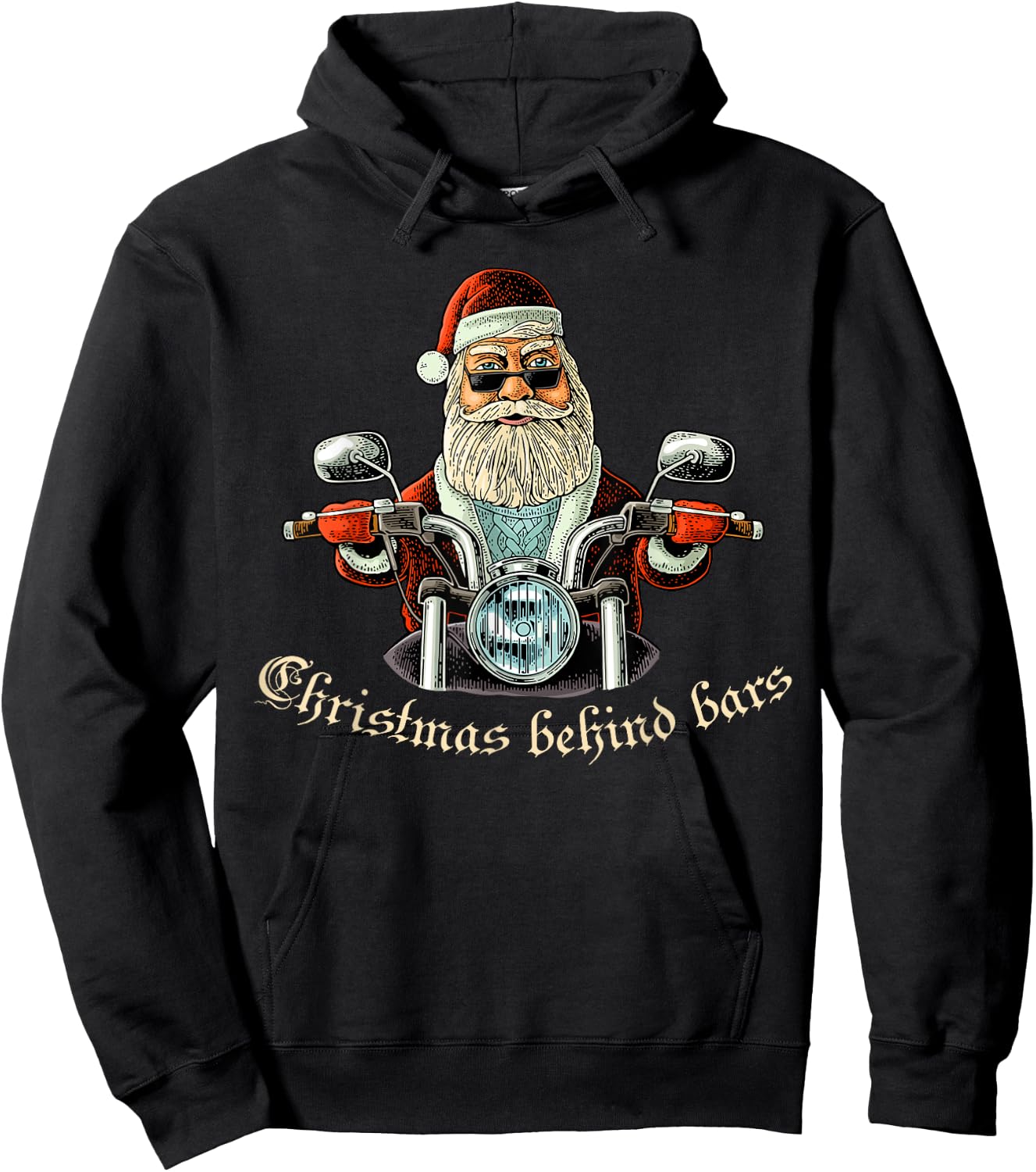 Christmas Behind Bars Biker - Santa Motorcycle Hoodie - Hoodie | Black
