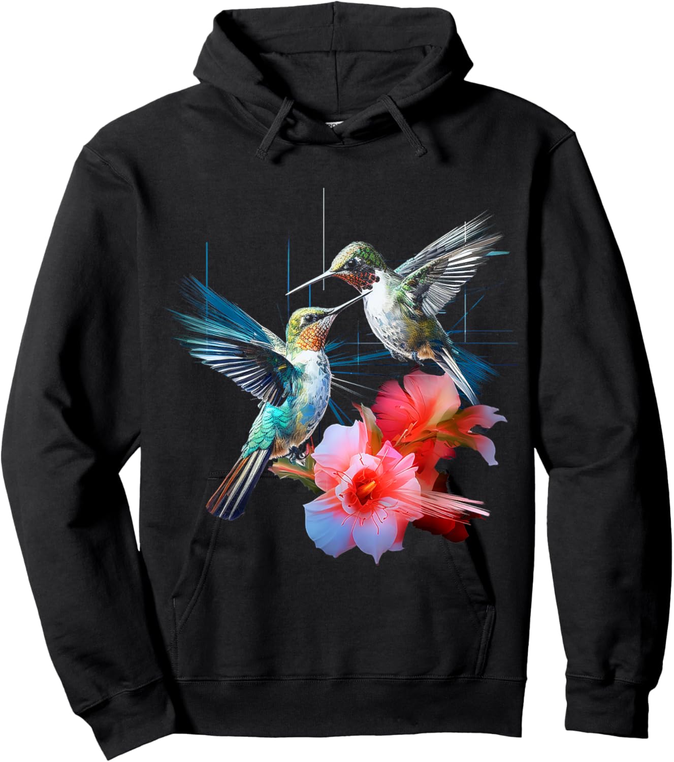 Hummingbird Flowers Fantasy Colorful Animal Art Bird Hoodie - Hoodie | Black
