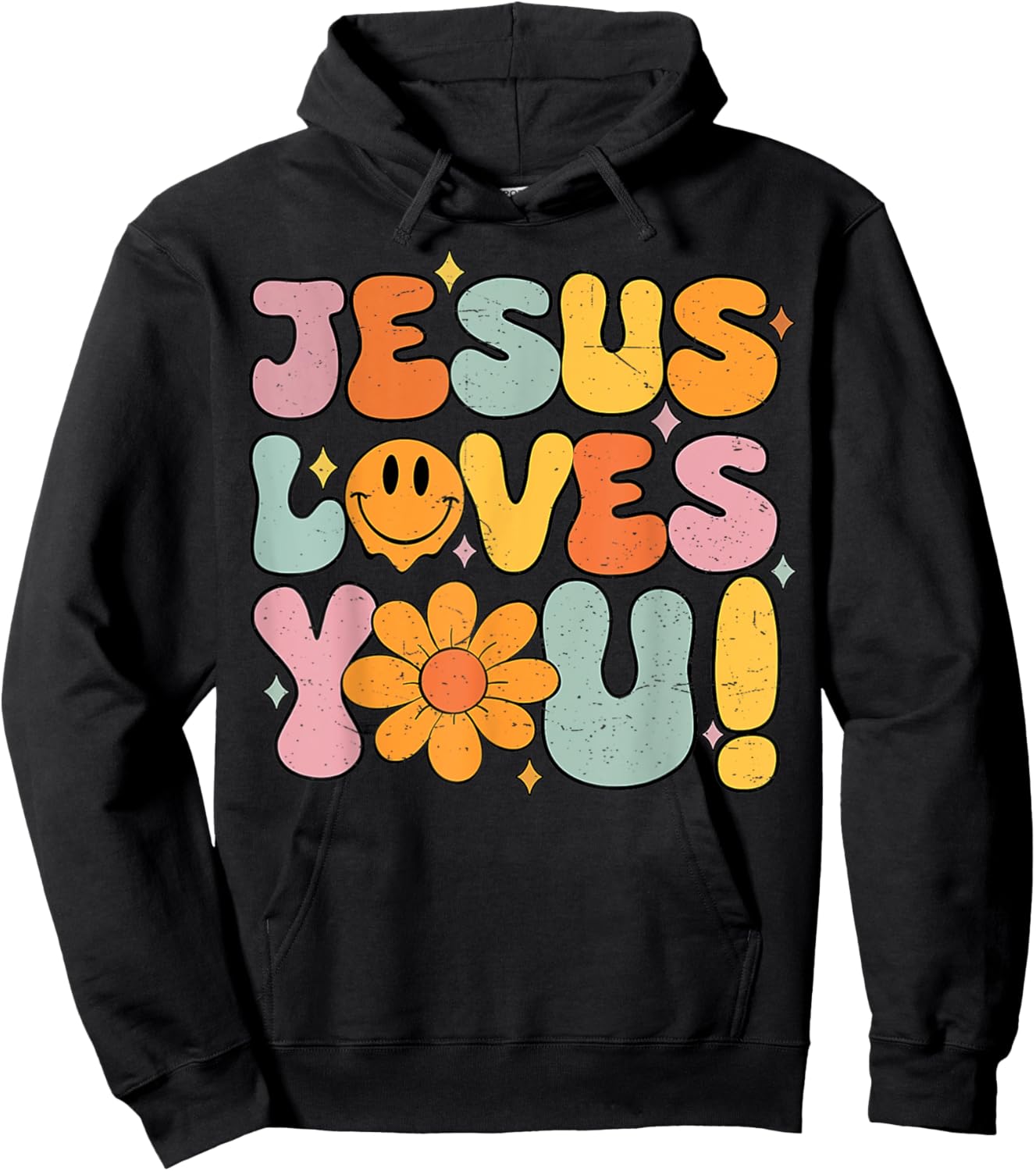 Christian Jesus Loves You Groovy Vintage Religious Hoodie - Hoodie | Black