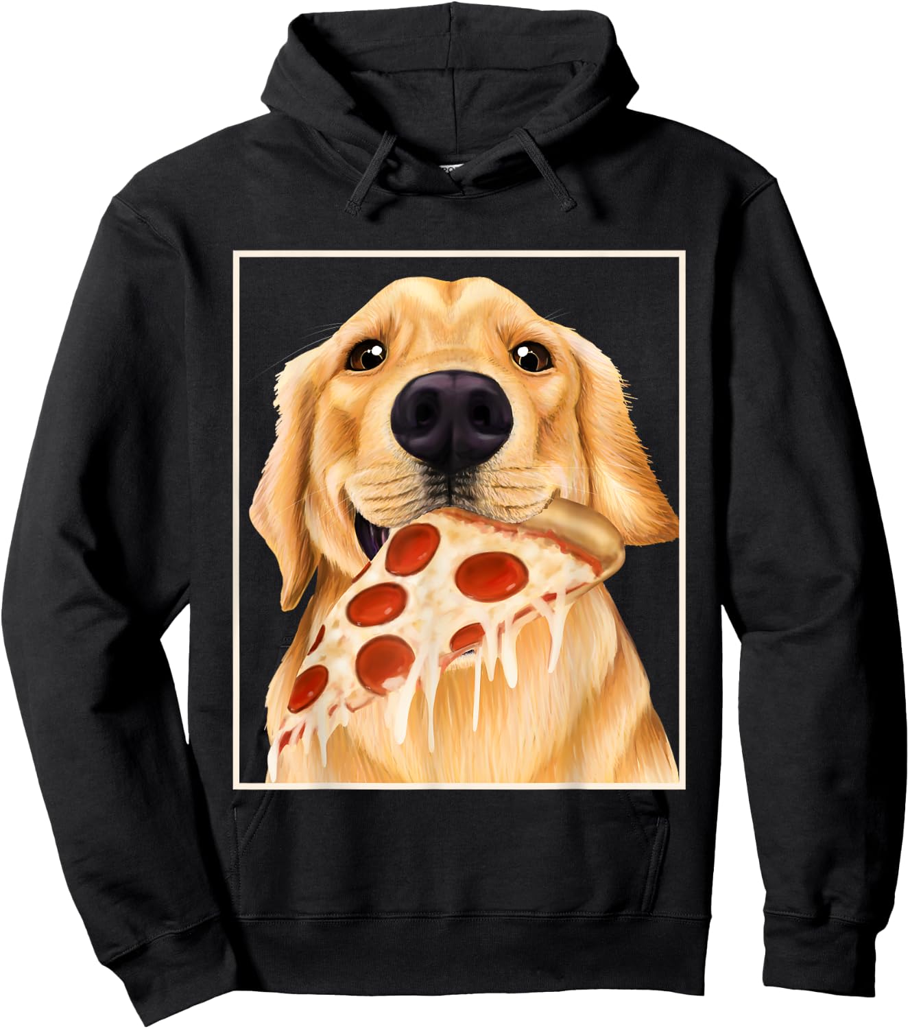 Golden Retriever eating pizza - dog with a slice of pizza Hoodie - Hoodie | Black