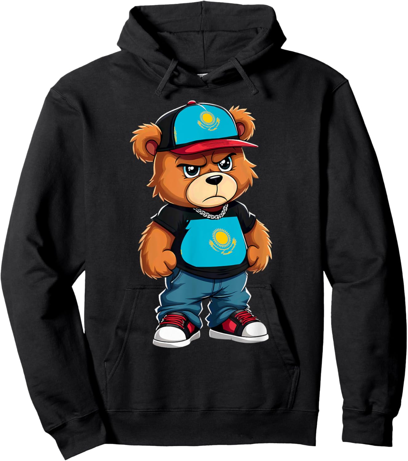 Kazakh Flag Teddy Bear Kazakhstan Hip Hop Hoodie - Hoodie | Black