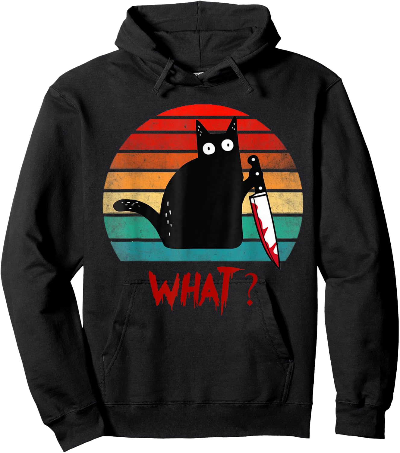 Vintage Cat What? Funny Black Cat Murderous Cat With Knife Women Kids Hoodie - Hoodie | Black
