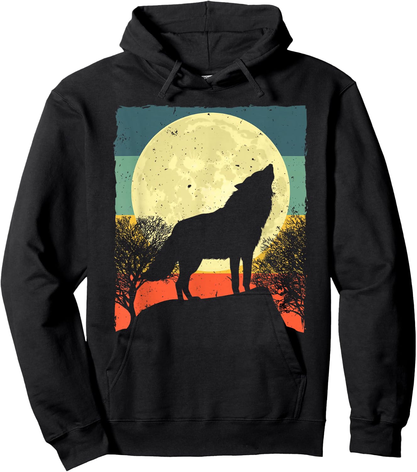 Cool Wolf Design Women Vintage Wolf Howling Animal Hoodie - Hoodie | Black
