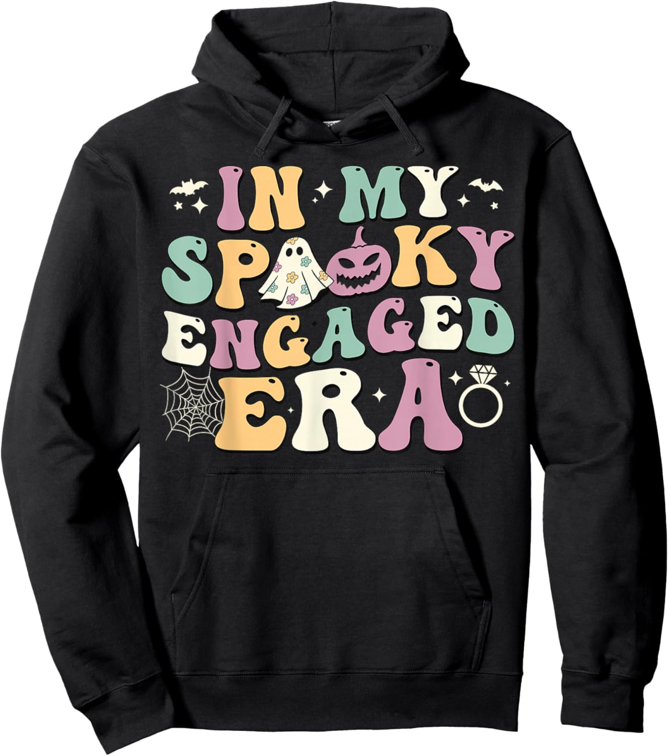 In My Spooky Engaged Era Ghost Pumpkin Halloween Fiance Hoodie - Hoodie | Black