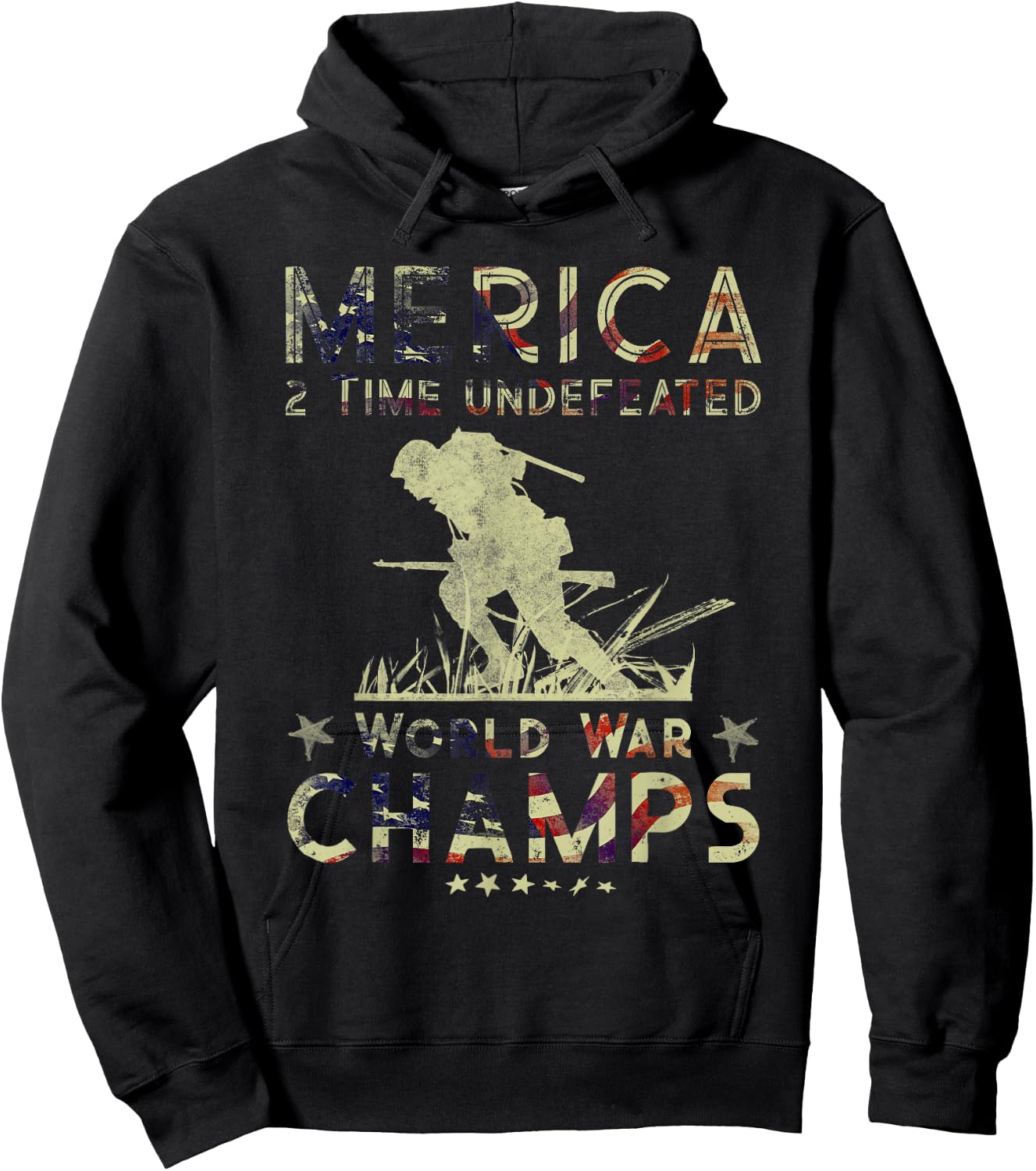 Merica 2 Time Undefeated World War Champs Hoodie - Hoodie | Black