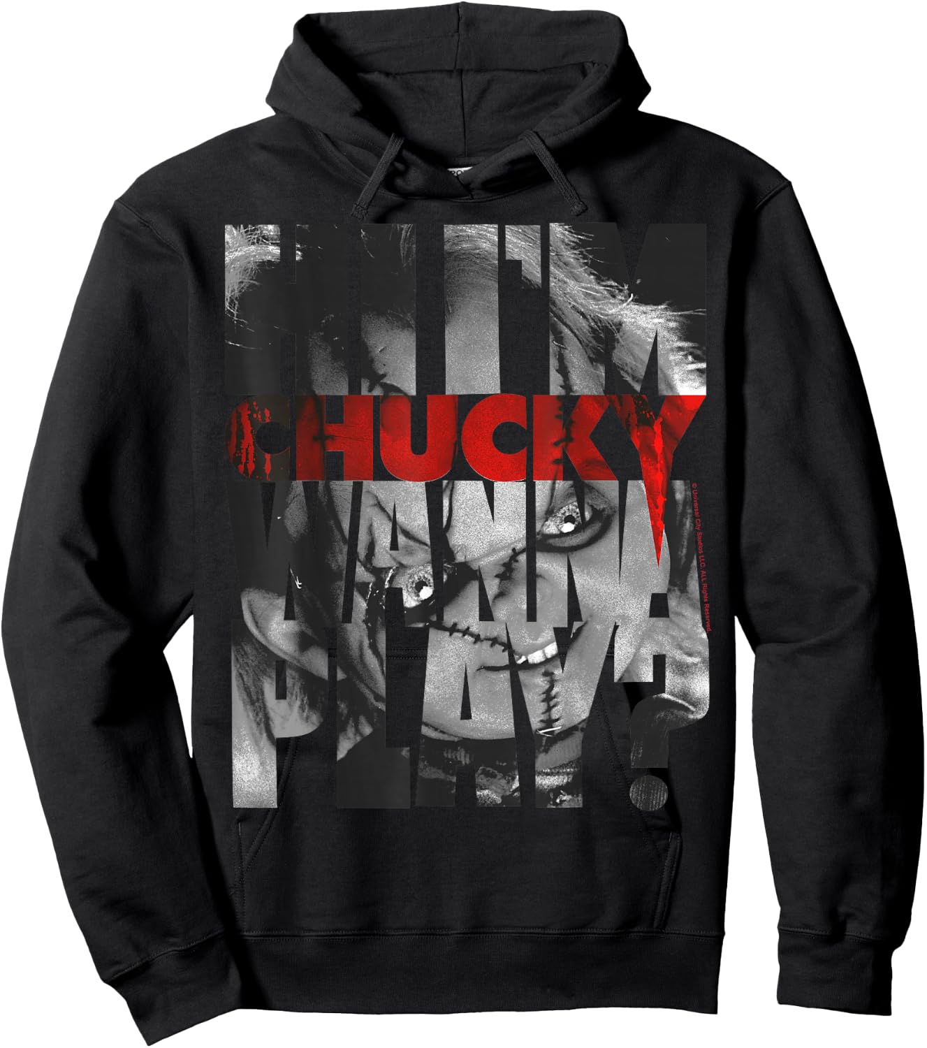 Child's Play Hi I'm Chucky Wanna Play Text Fill Small Hoodie - Hoodie | Black
