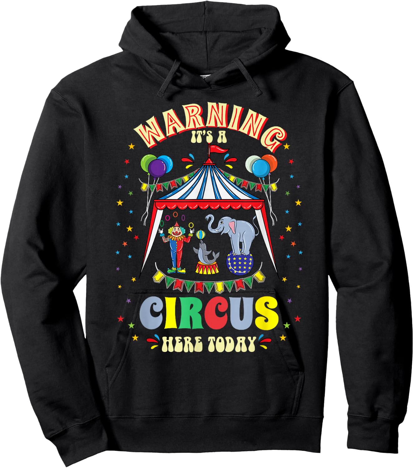 Warning Its A Circus Here Today Circus Themed Birthday Hoodie - Hoodie | Black