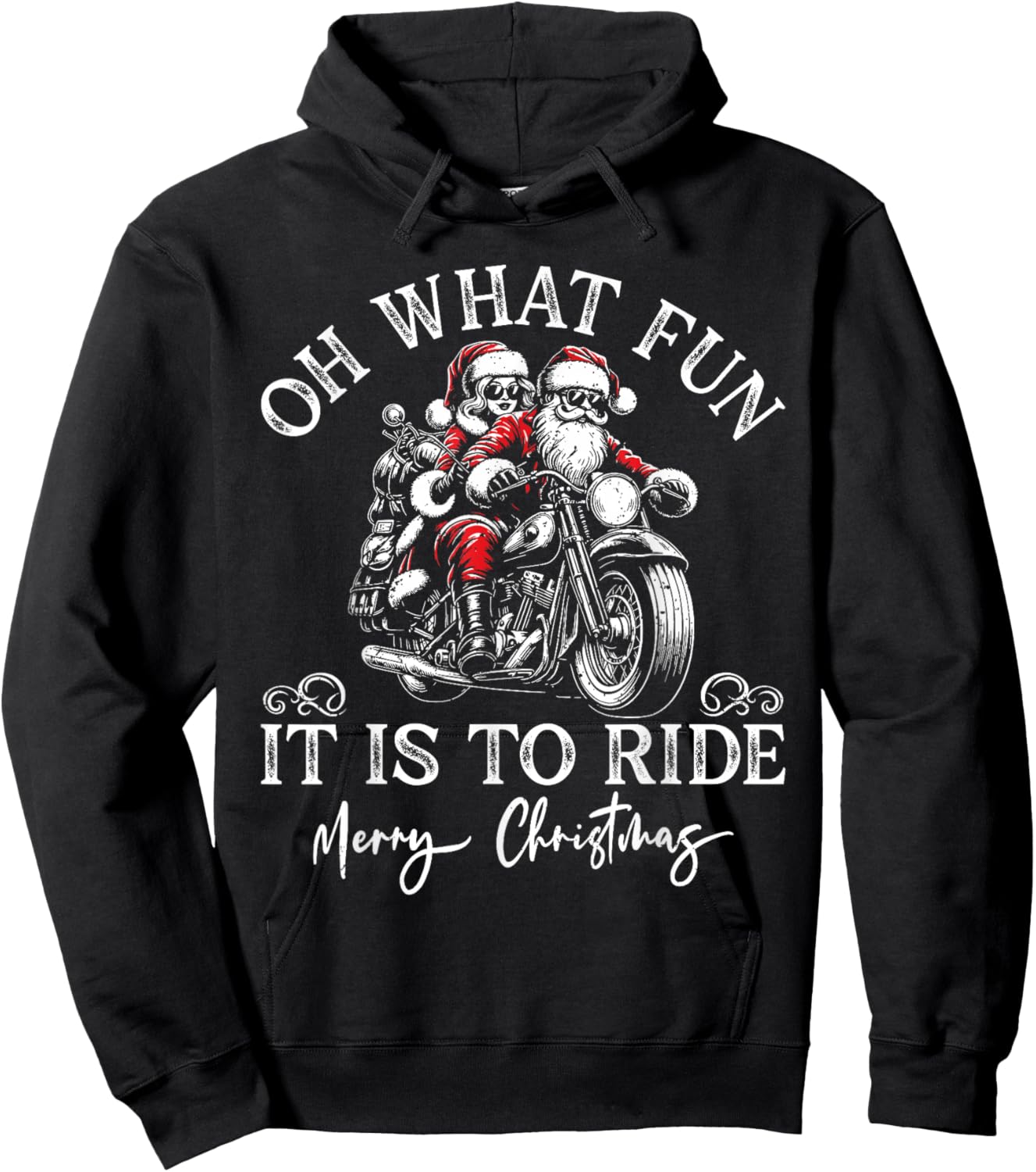 Santa & Mrs. Claus Motorcycle Ride Vintage Christmas Xmas Hoodie - Hoodie | Black