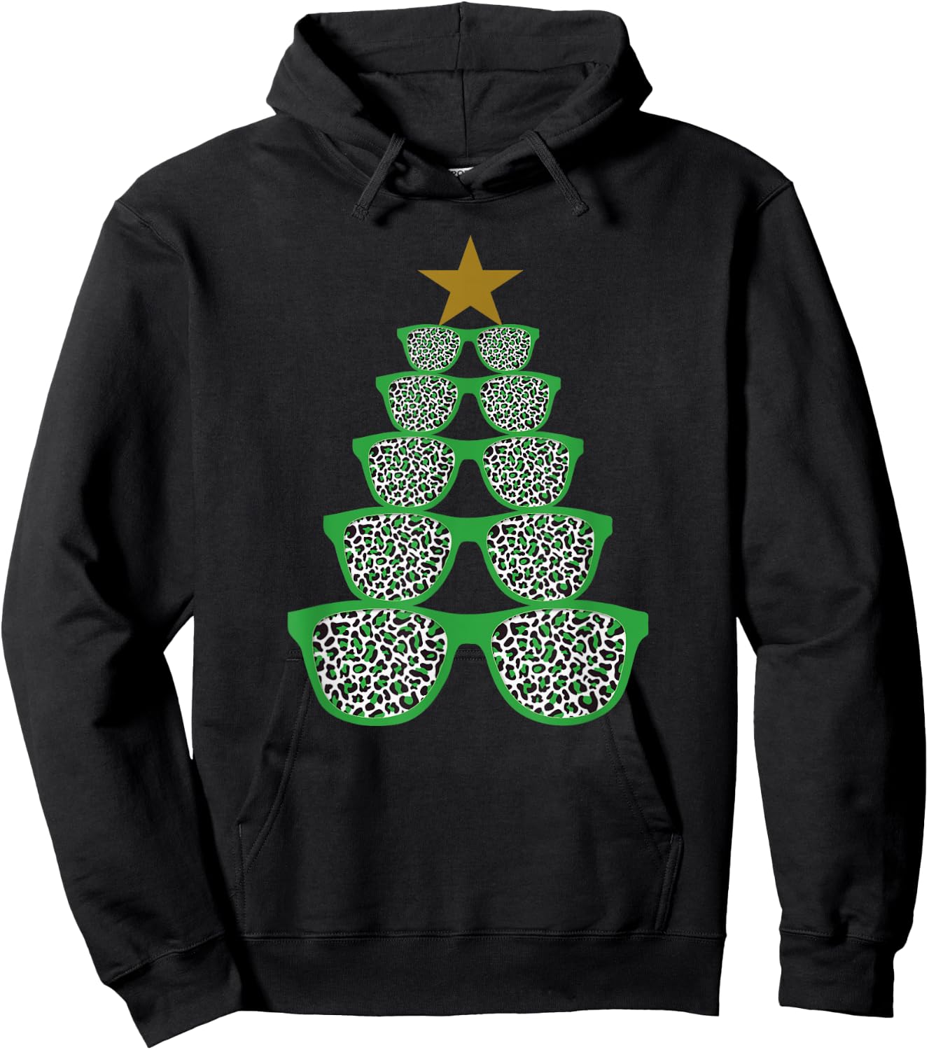 Cute Sunglasses Optometrist Christmas Tree Leopard Optician Hoodie - Hoodie | Black