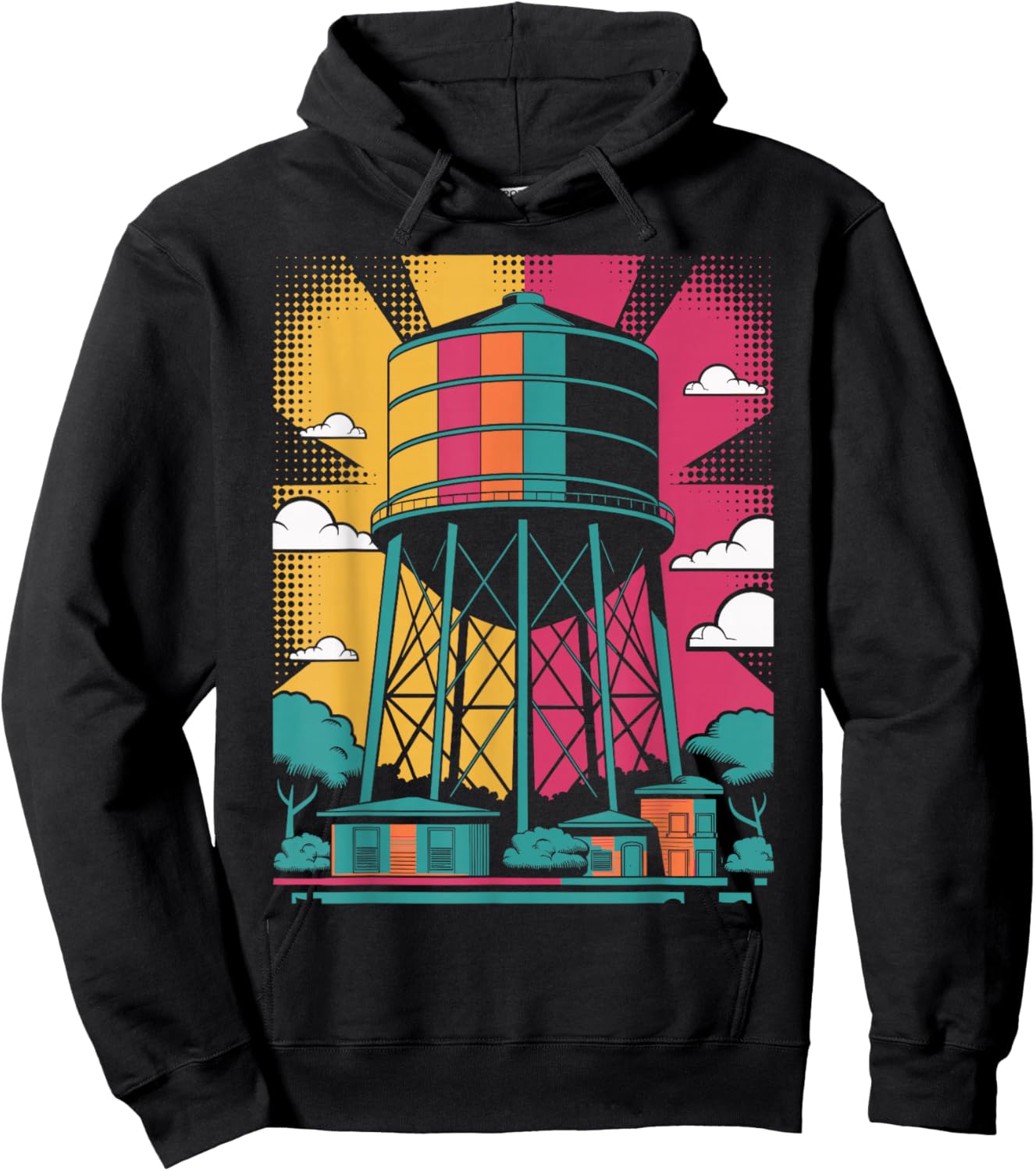 Pop Art Water Tower Urban Landscape Design Hoodie - Hoodie | Black