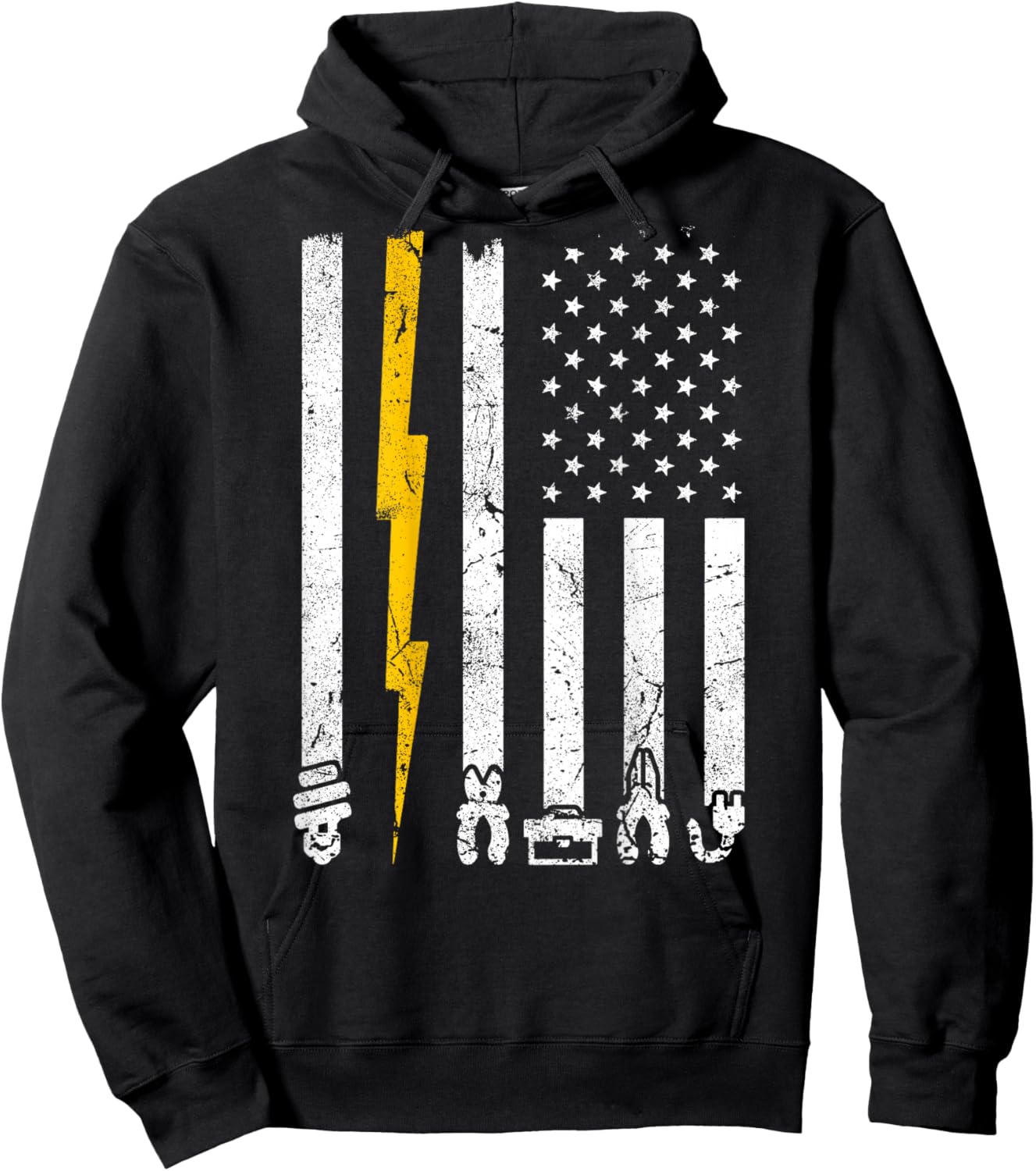Vintage Electrician Tools USA American Flag Electric Squad Hoodie - Hoodie | Black