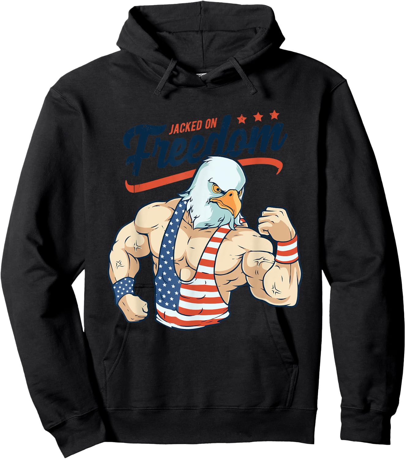 Funny Jacked on Freedom Eagle Workout 4th of July Gift Hoodie - Hoodie | Black