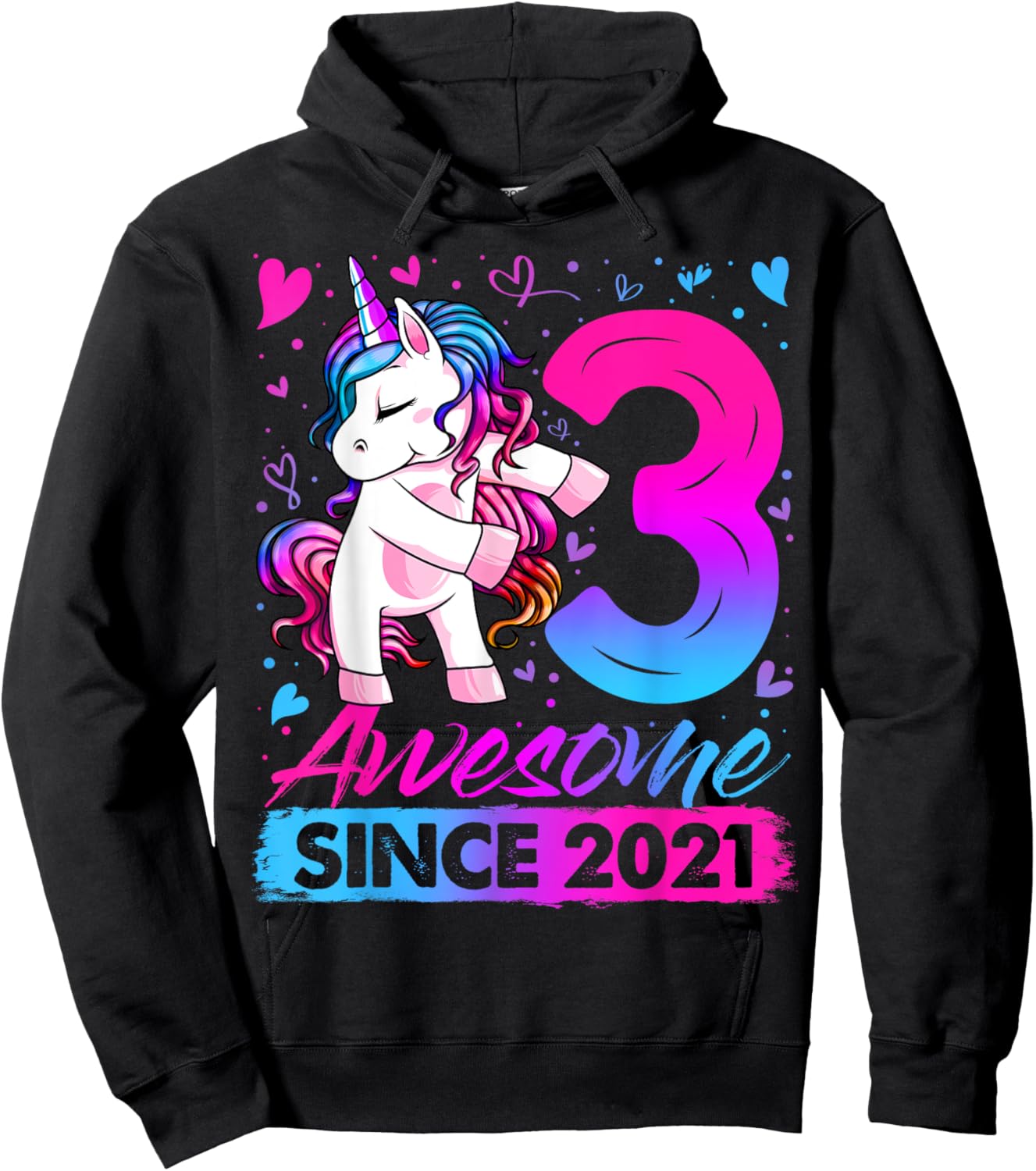 3 Years Old Flossing Unicorn Gifts 3rd Birthday Girl Party Hoodie - Hoodie | Black