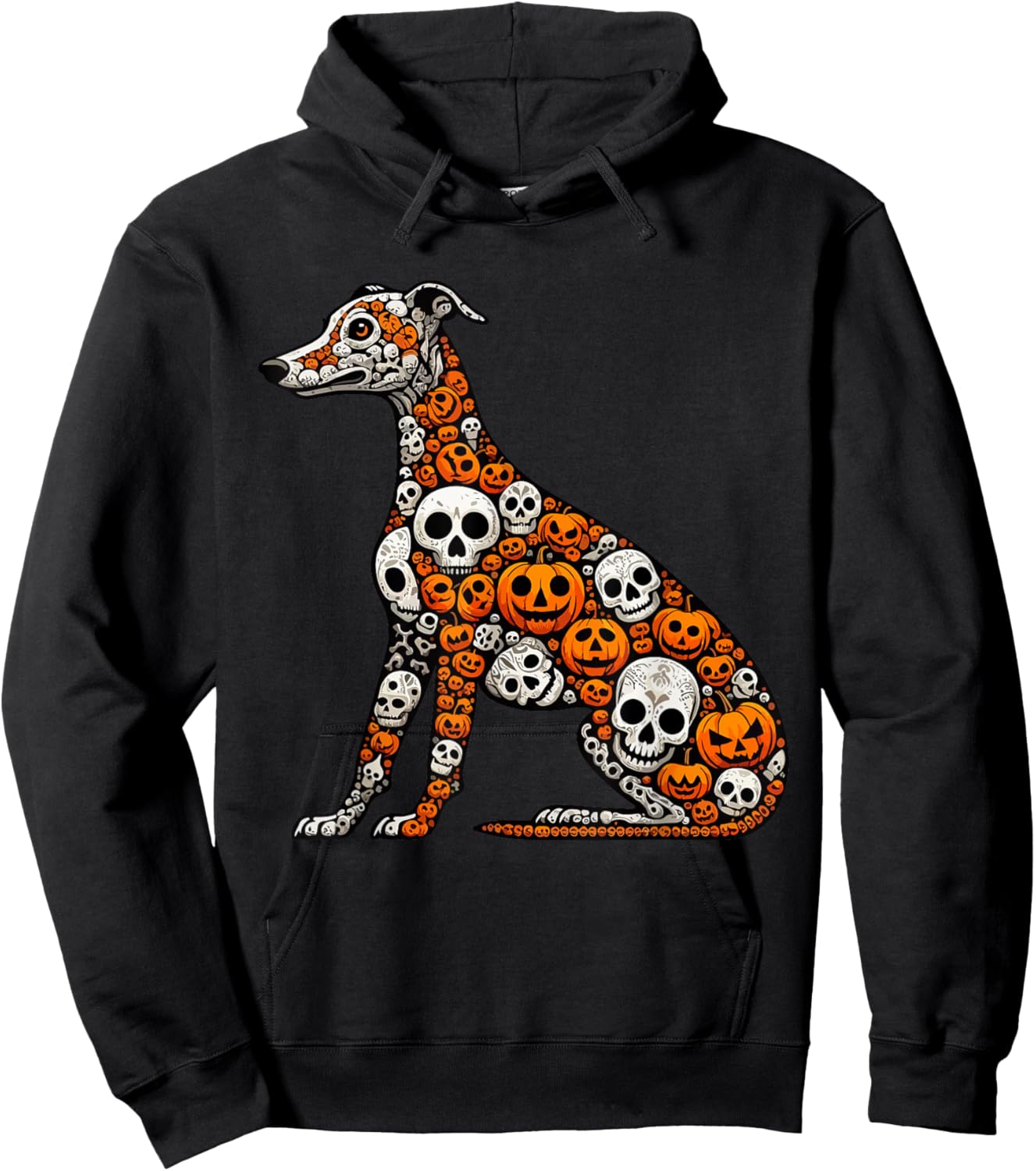Skulls Carved Pumpkins Halloween Whippet Cute Shape Hoodie - Hoodie | Black