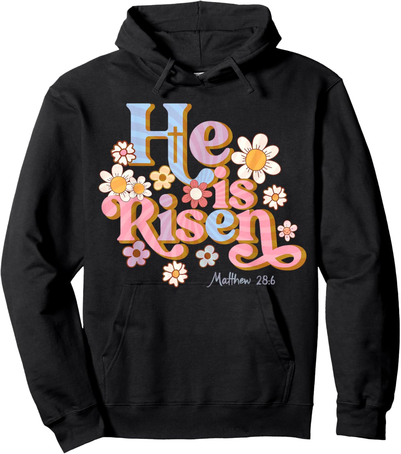 Retro Easter Groovy He is Risen Christian Kids Toddler Girl Small Hoodie - Hoodie | Black