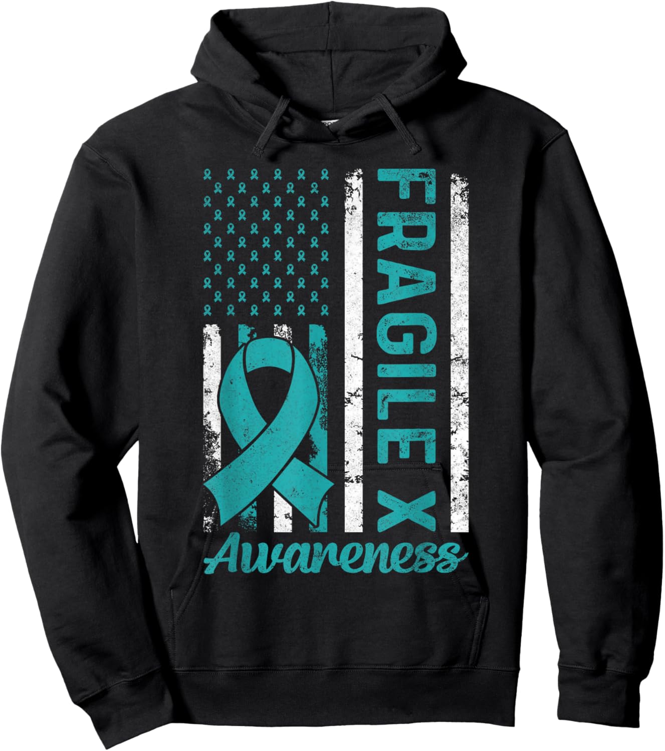 Fragile X Syndrome USA American Flag Fragile X Awareness Hoodie - Hoodie | Black