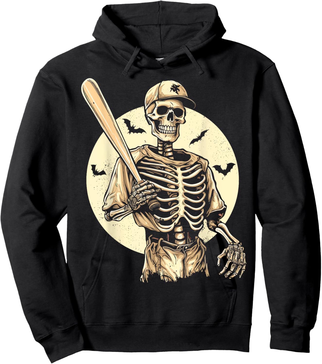 Spooky Creepy Vintage Baseball Skeleton Halloween Men Boys Hoodie - Hoodie | Black