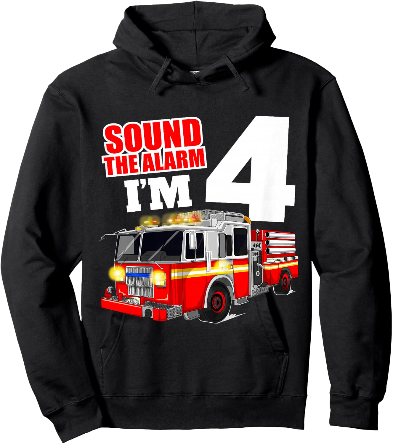 Kids Fire Truck 4th Birthday Boy Firefighter 4 Year Old Hoodie - Hoodie | Black