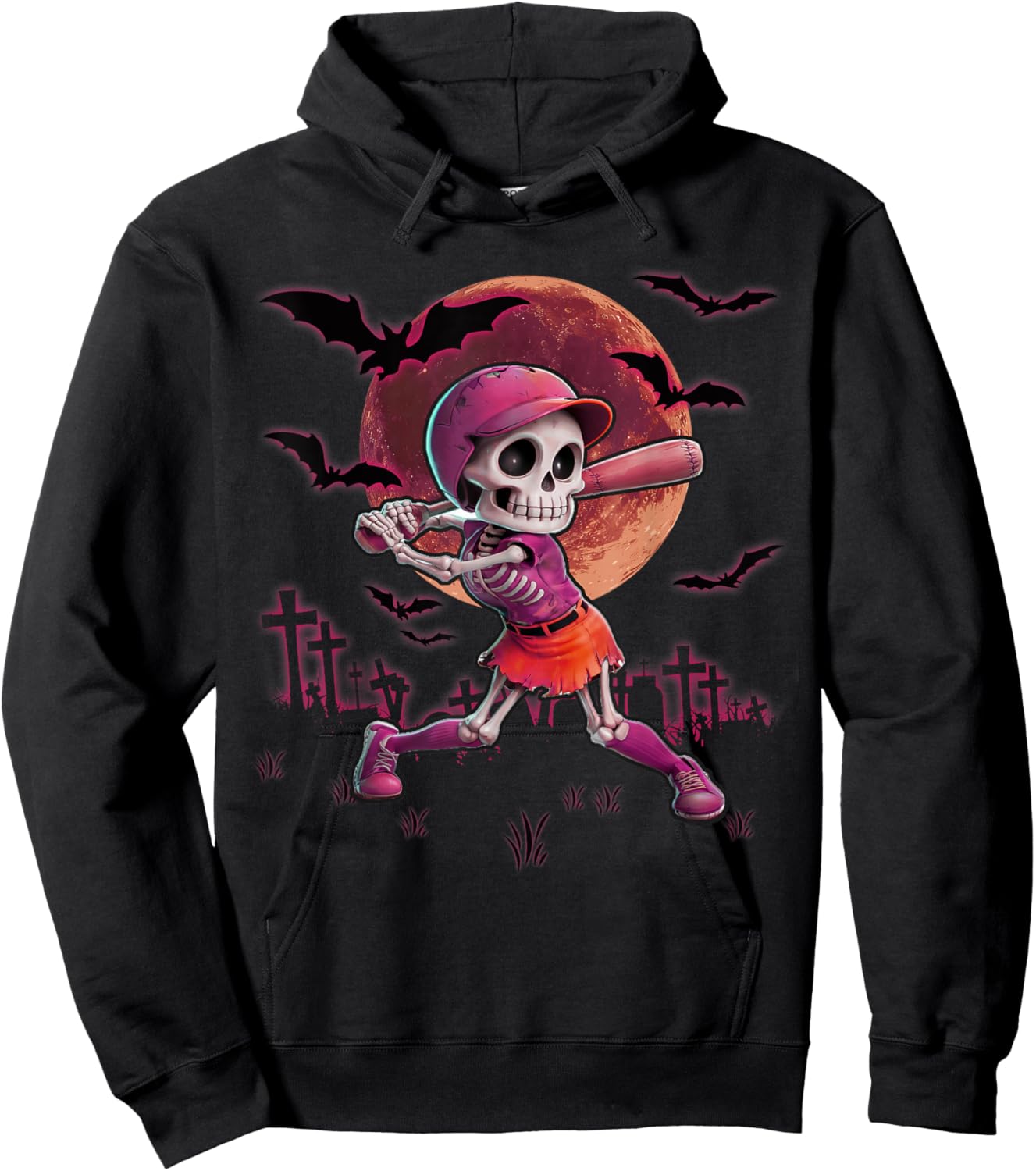 Softball Halloween Skeleton Girl Spooky Season Practice Hoodie - Hoodie | Black