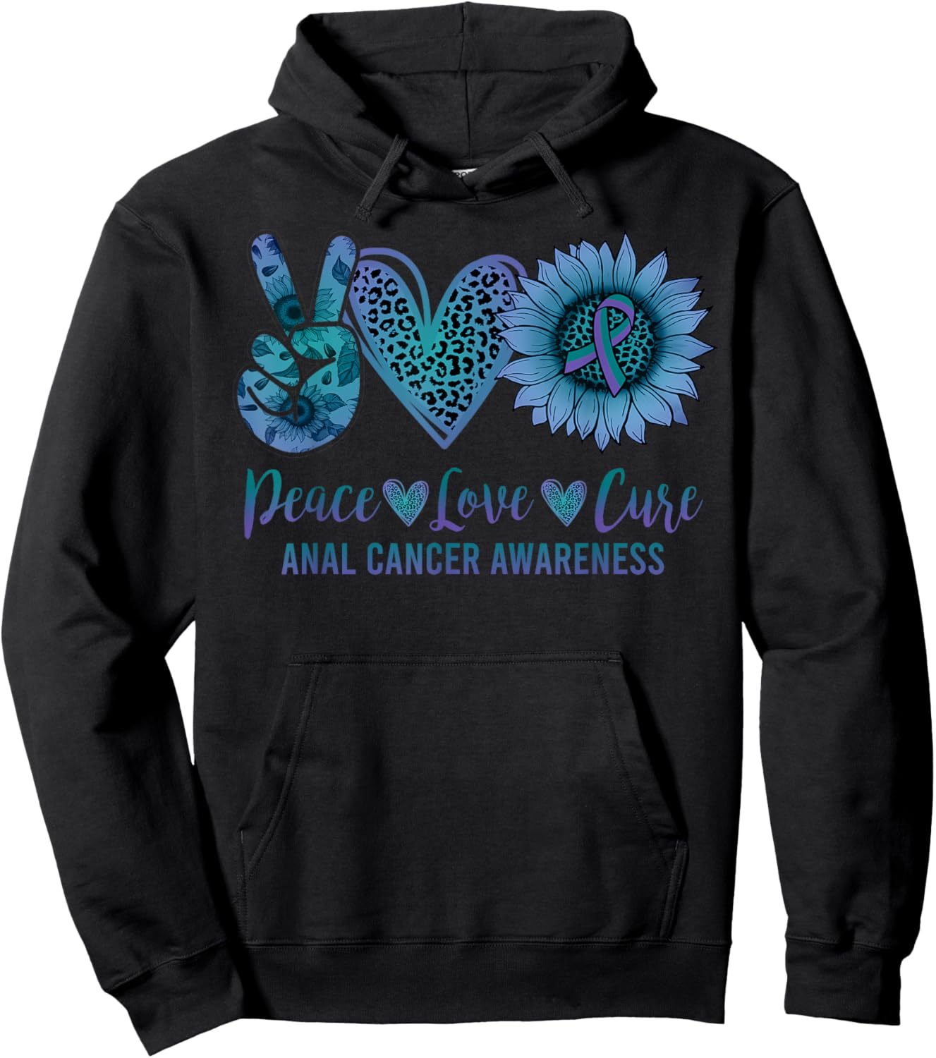 Peace Love Cure Sunflower Anal Cancer Awareness Day Warrior Hoodie - Hoodie | Black