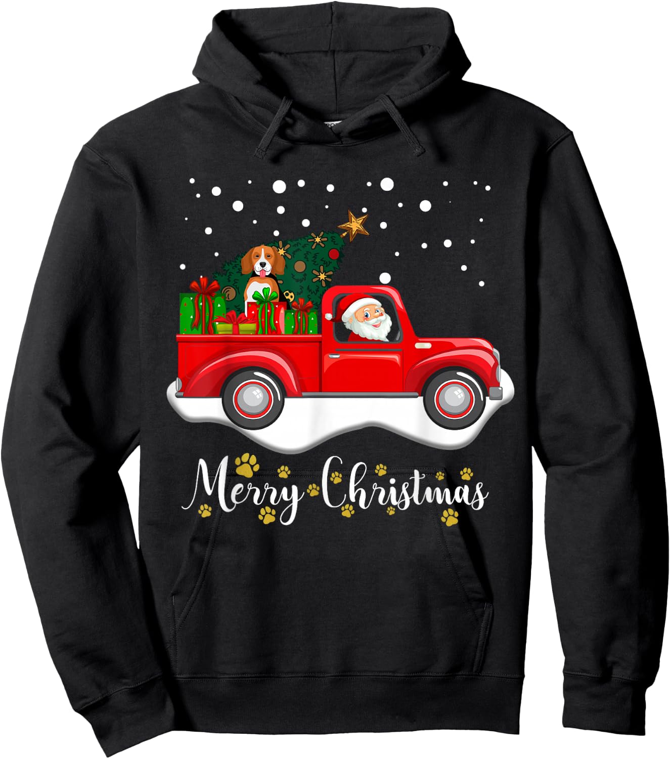 Merry Christmas Xmas With Santa Claus and Beagle Dog Hoodie - Hoodie | Black