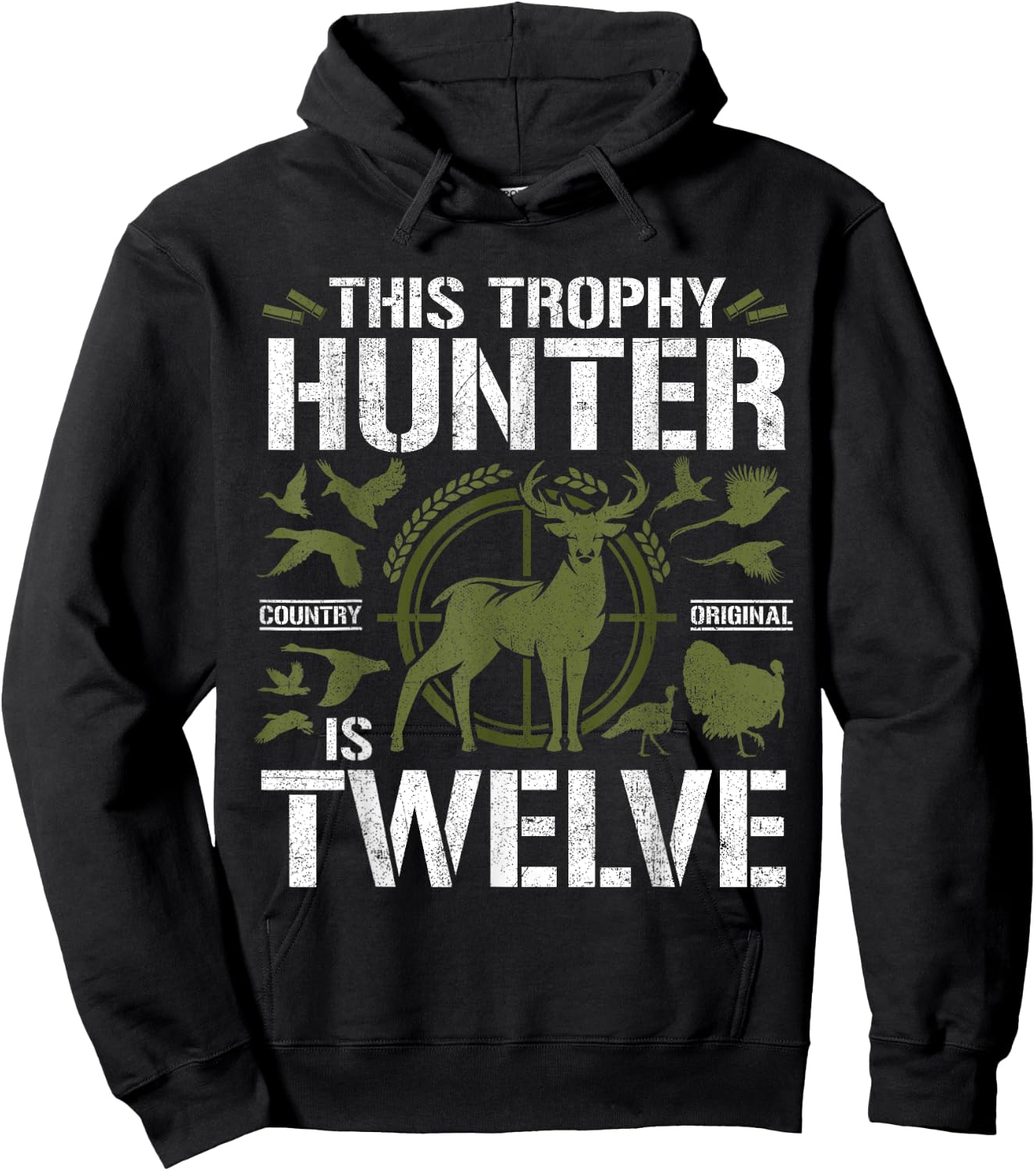 12 Year Old Hunting Birthday Party Deer Hunter 12th Gift Hoodie - Hoodie | Black