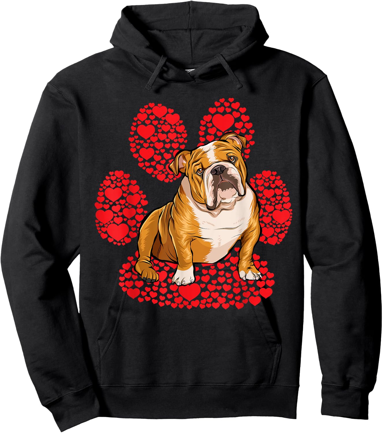 Bulldog Valentines Day Dog Love Paw Hoodie - Hoodie | Black