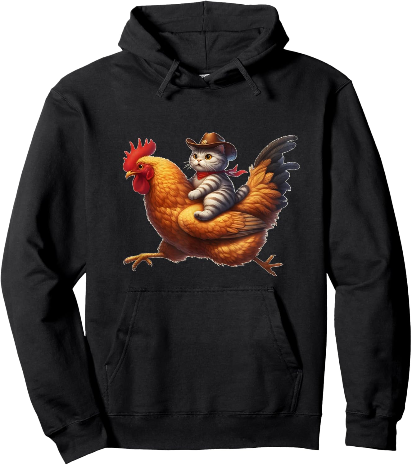 Funny Cat Riding Rooster Rodeo Cowboy Cat Riding Chicken Hoodie - Hoodie | Black