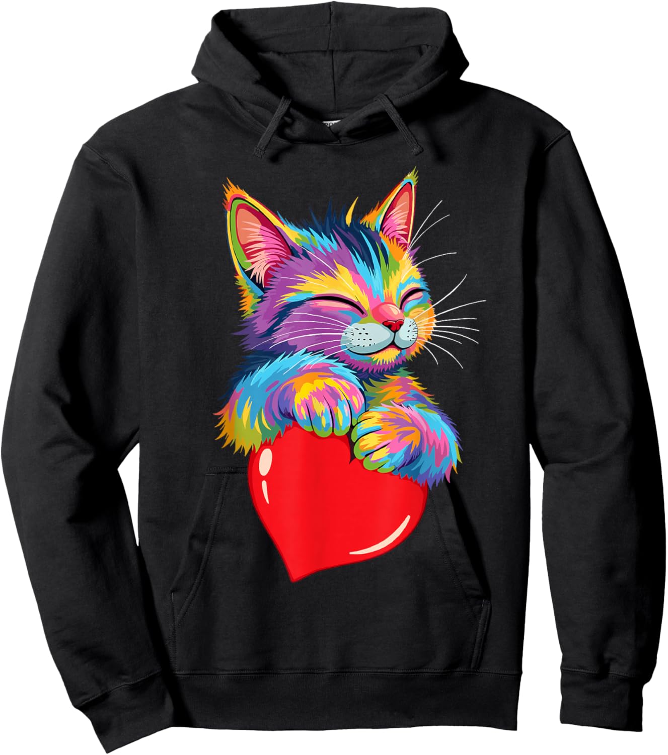 Valentines Day Cat And Love Heart Women Girls Cats Lover Hoodie - Hoodie | Black
