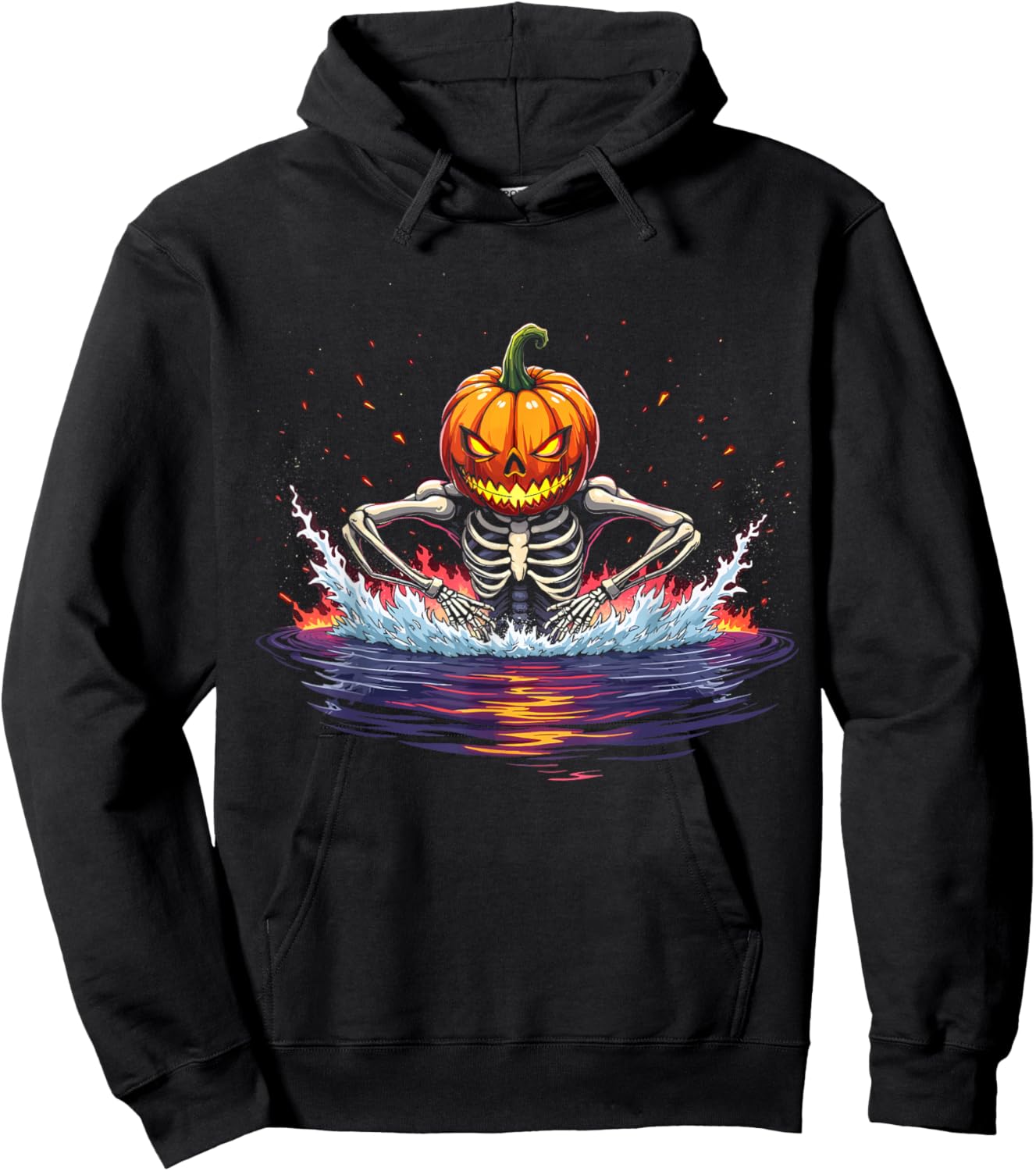 Pumpkin Head Skeleton Swimming Halloween Spooky Sports Hoodie - Hoodie | Black