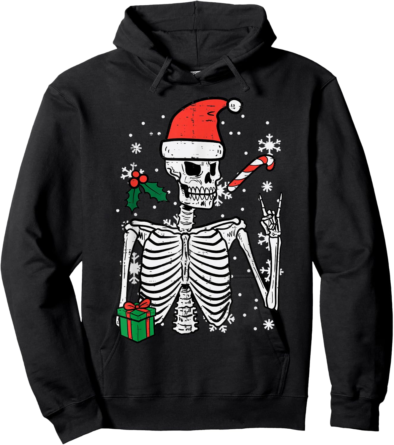 Christmas Rocker Skeleton Santa Rock Hand Xmas Men Boys Kids Hoodie - Hoodie | Black