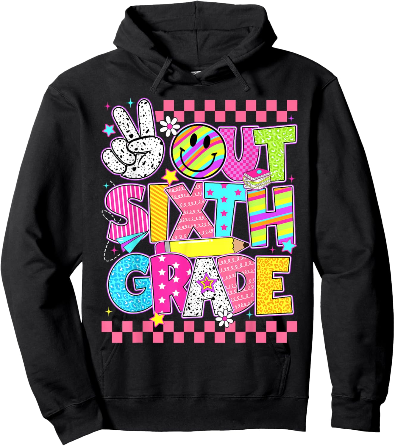 Peace Out Sixth Grade 6th Grade Groovy Last Day Of School Hoodie - Hoodie | Black