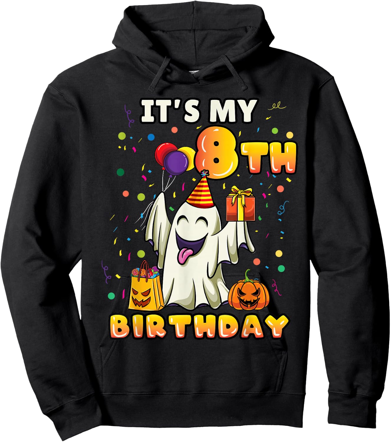 Its My 8th Birthday Ghost Halloween Kids Hoodie - Hoodie | Black