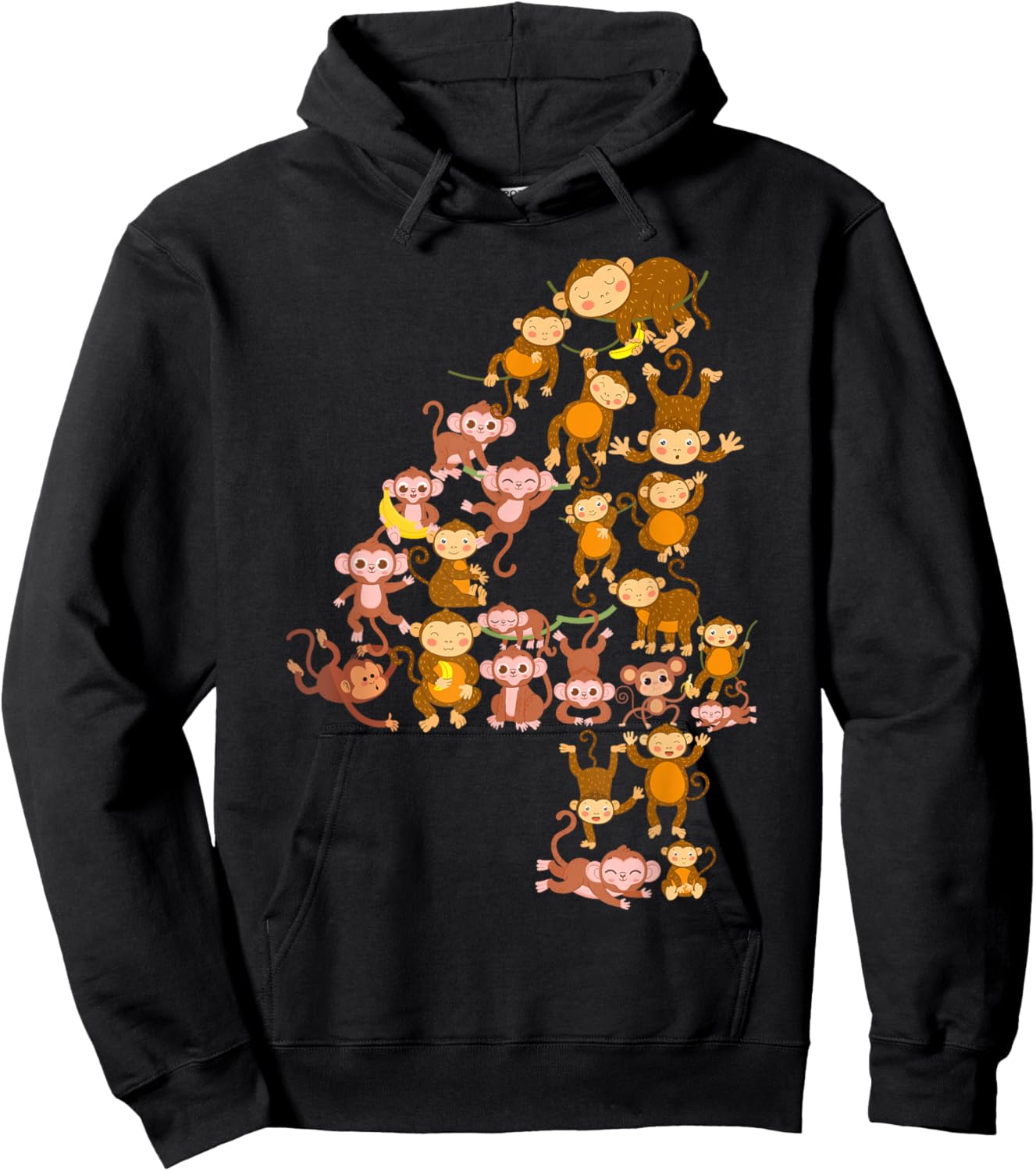 Kids 4th Birthday Monkey Theme 4 Year Old Kid Monkeys Lovers Hoodie - Hoodie | Black