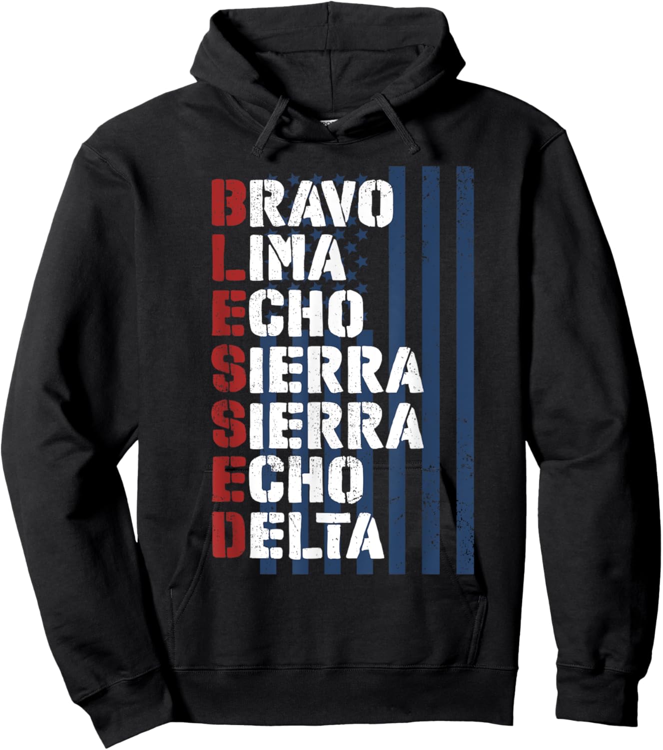 Blessed Military Alphabet Letters for Patriotic Christian Hoodie - Hoodie | Black