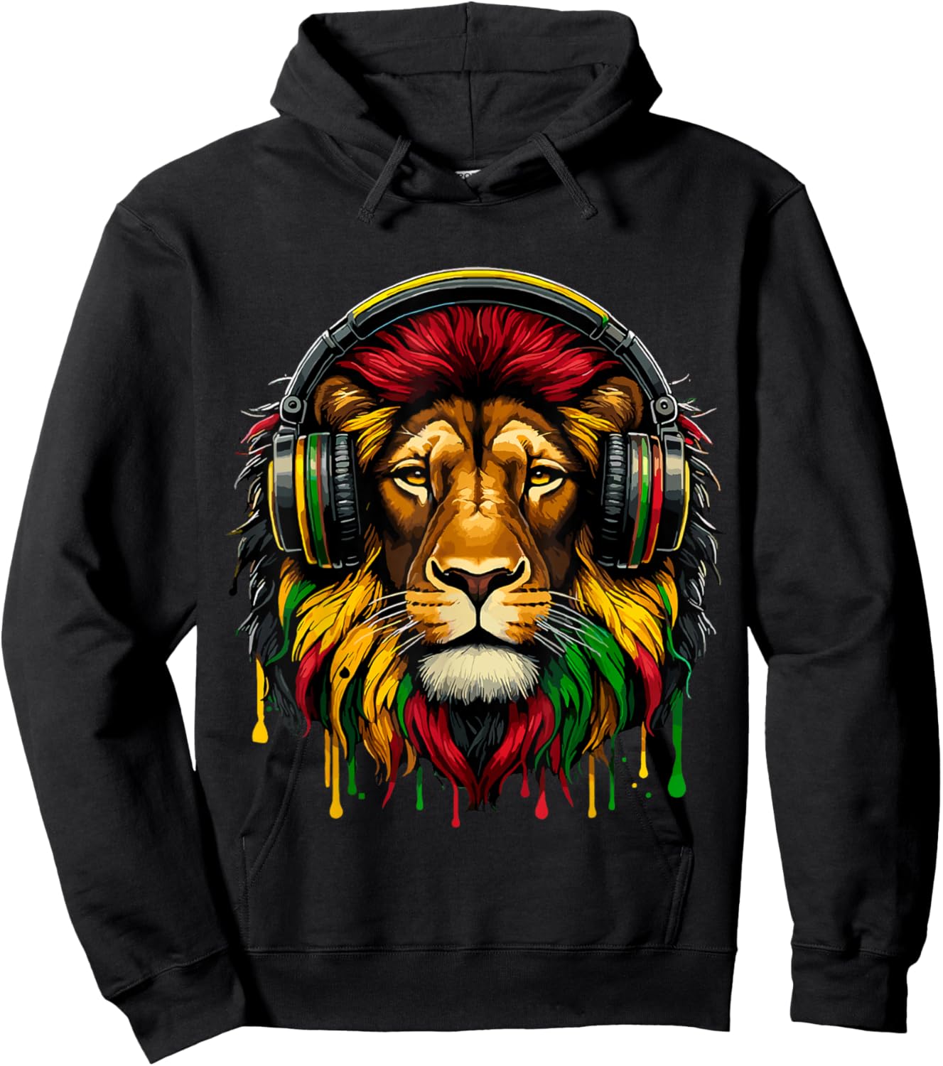 Rasta Raggae Jamaica Music Headphones Lion of Judah Hoodie - Hoodie | Black
