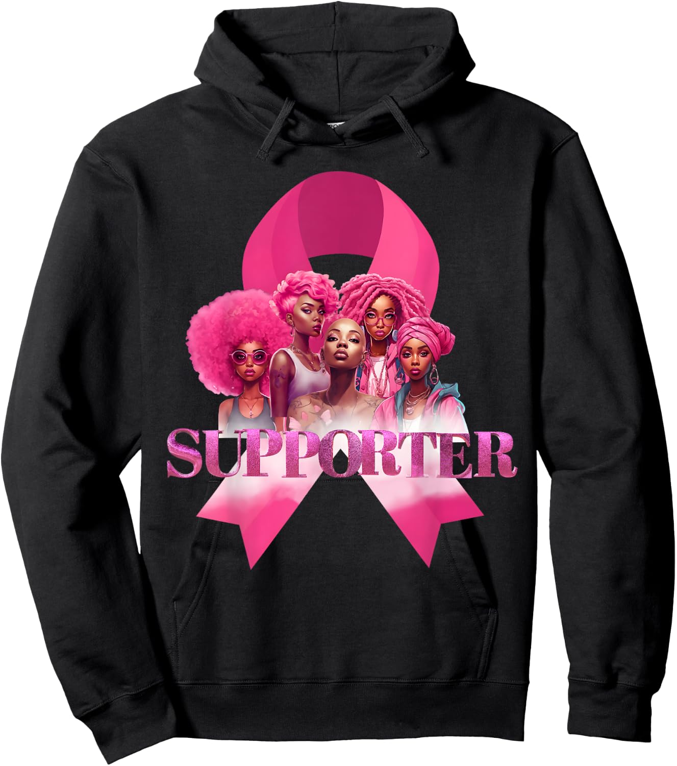 Breast Cancer Supporter Black Women In October We Wear Pink Hoodie - Hoodie | Black