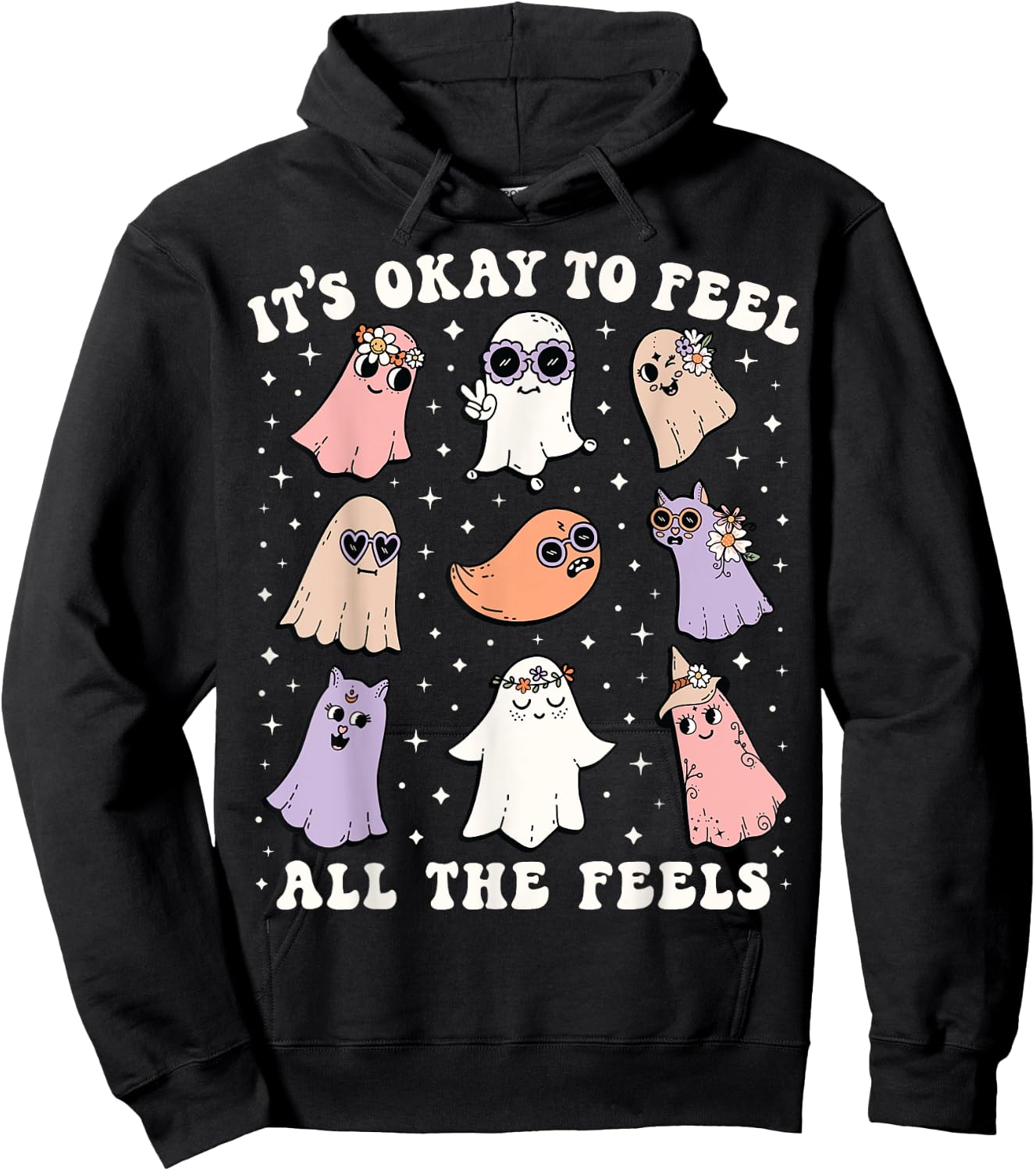 It’s Okay to Feel All the Feels Shirt Halloween Cute Ghost Hoodie - Hoodie | Black