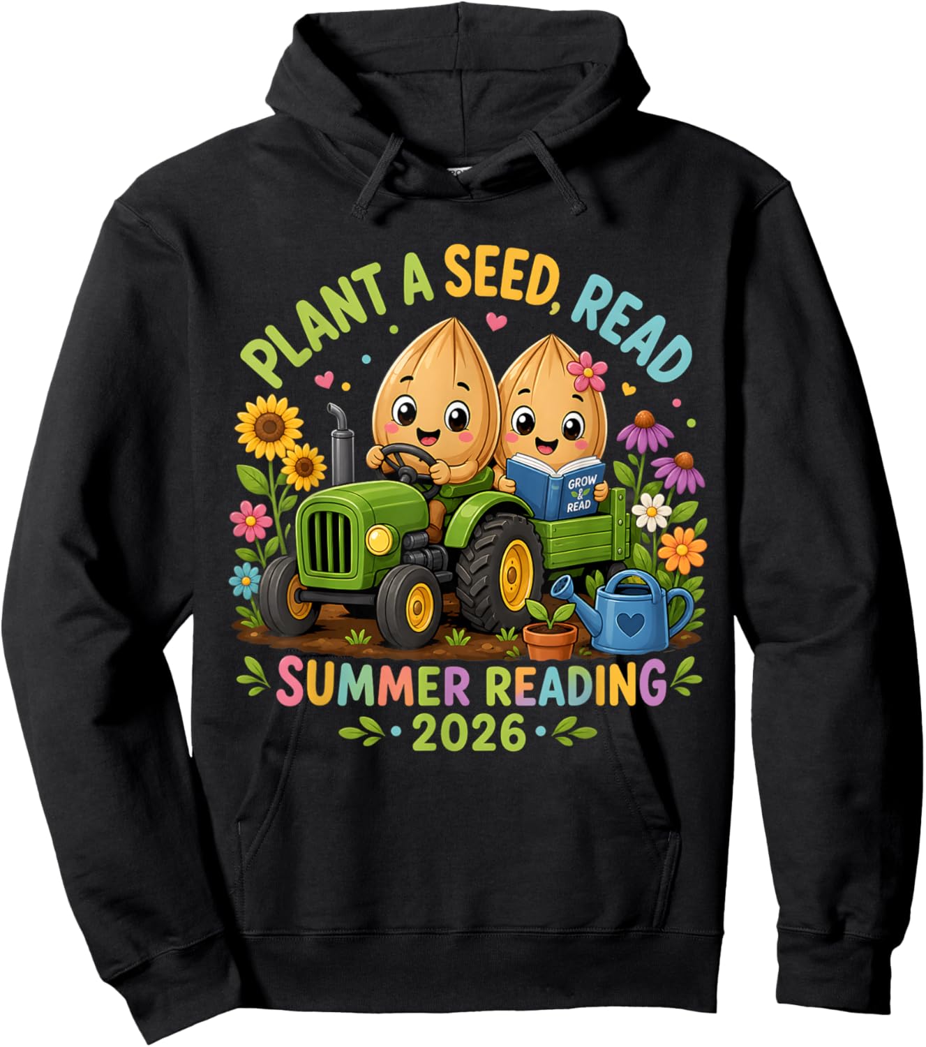 Plant A Seed Read 2026 Summer Reading Floral Farm Tractor Hoodie - Hoodie | Black